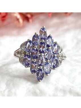 Tanzanite Gemstone Blooming Floral Sterling Silver 925 Vintage Ring sz 8.75
